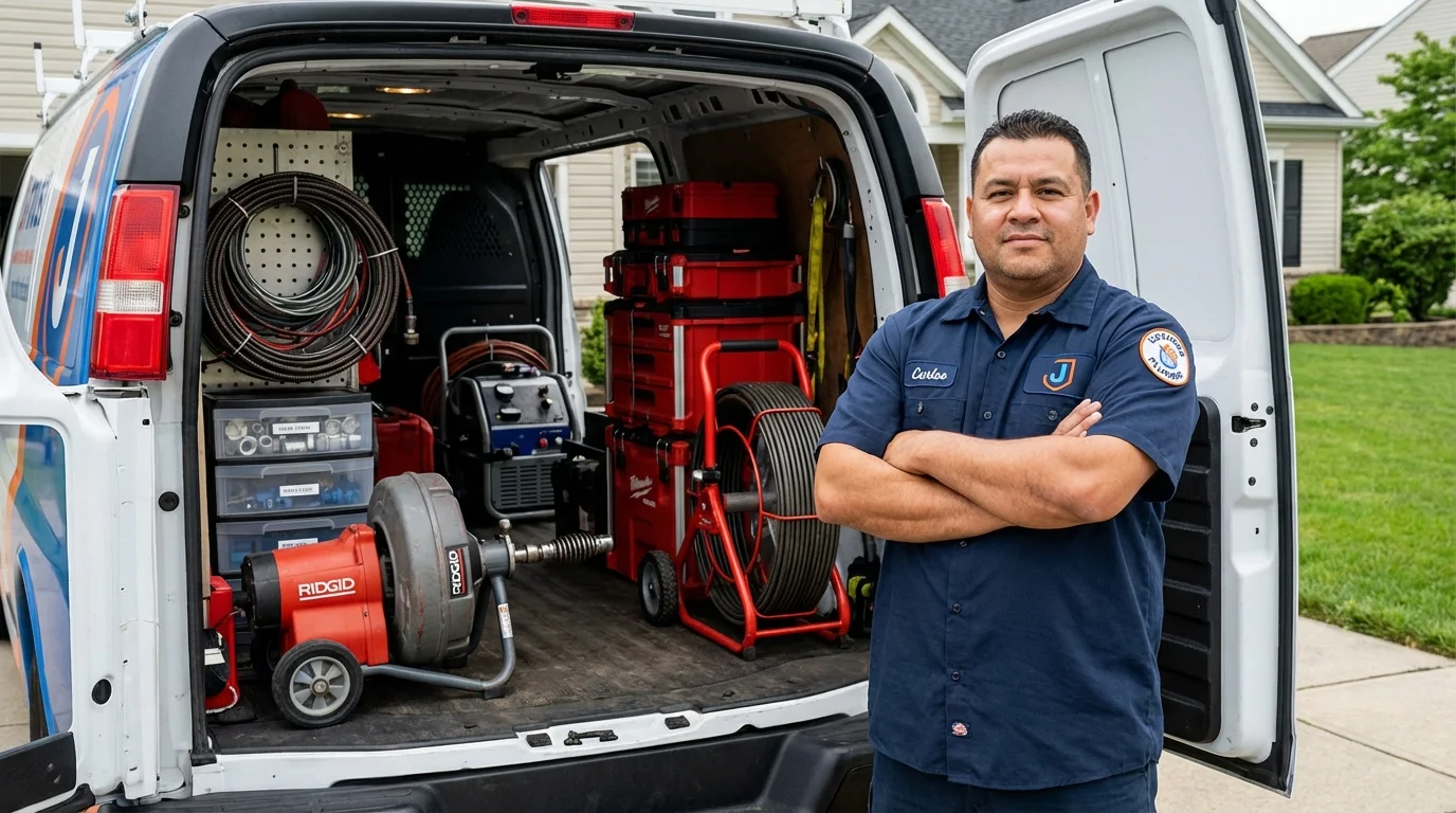 Professional drain cleaning equipment and Johns Plumbing LLC plumber in Walkerton