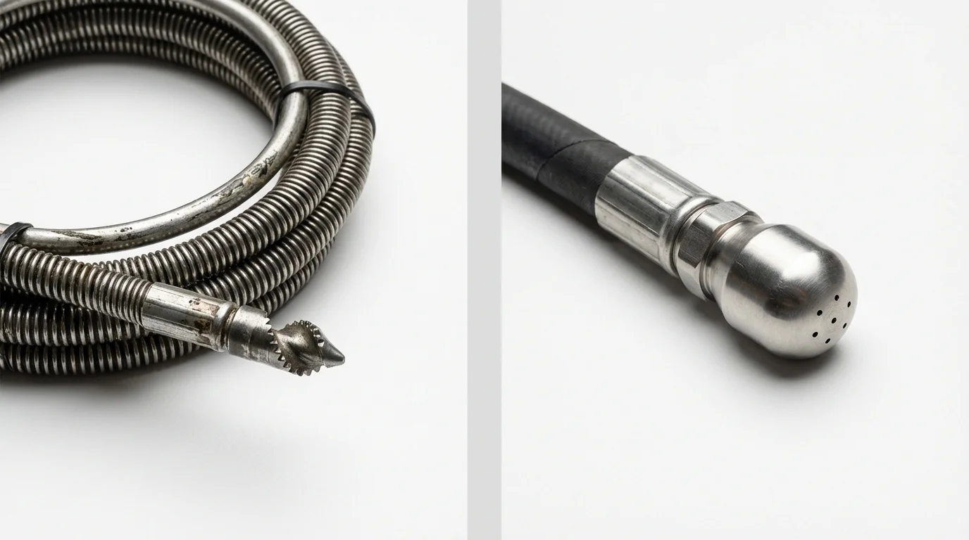 Drain snake cable and hydro jetting nozzle used for drain cleaning in Walkerton, IN