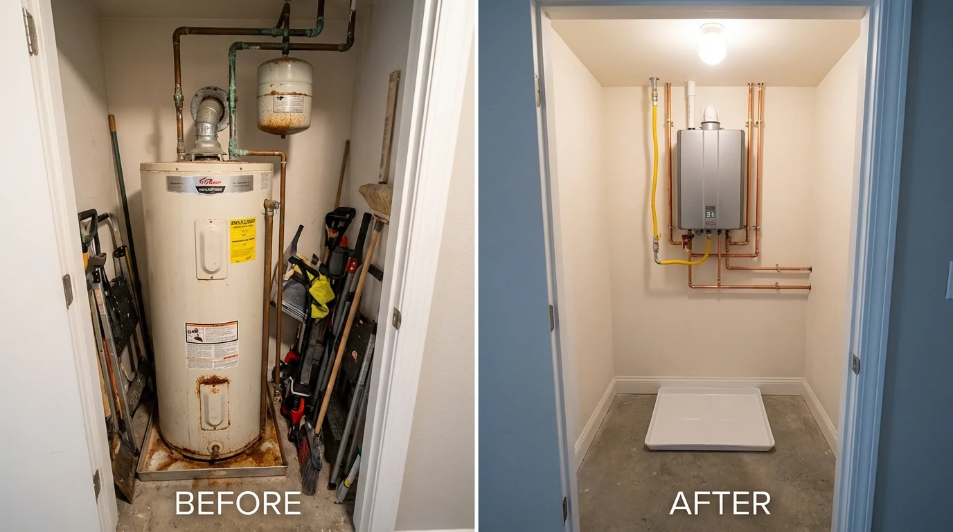 Tank water heater versus wall-mounted tankless unit comparison for Walkerton, IN homeowners
