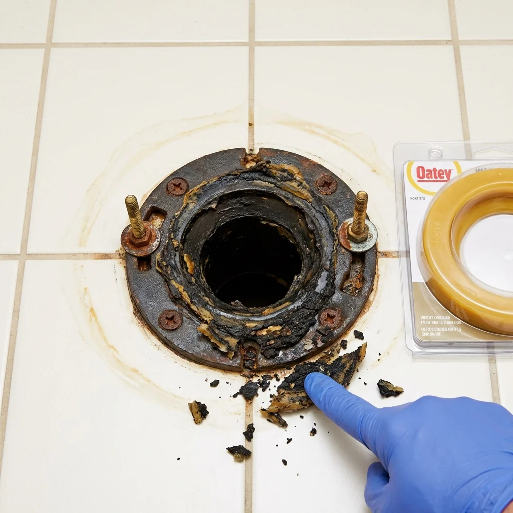 Failed wax ring showing water seepage at the base of a toilet in a Walkerton, IN home